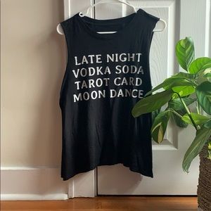 Black witchy distressed muscle tank